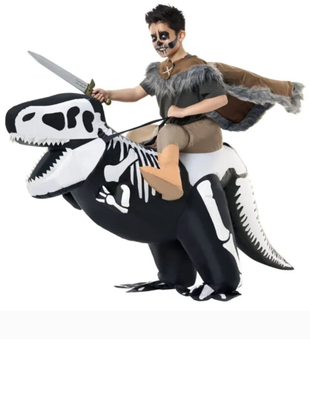 Skeleton T-Rex Inflatable Halloween Costume Dinosaur Ride On OS 6+